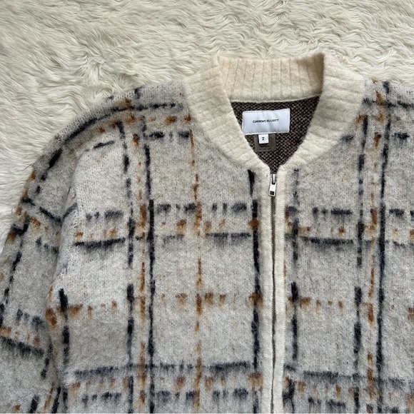 Current/Elliott Sweater The Bets Mohair Full Zip Cardigan Jacket Plaid Cream M - Picture 5 of 12